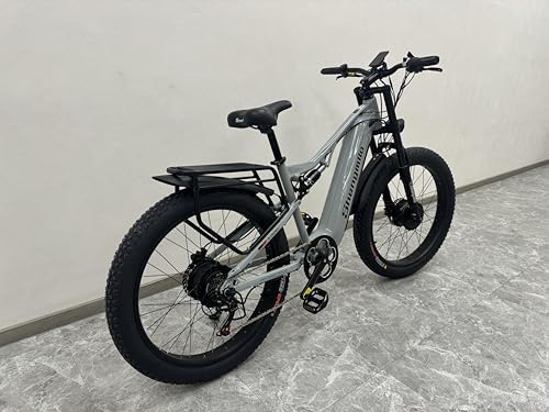 Shengmilo Dual Suspension S600 E-Mountain Bike Dual Motor Electric Motorbike 26Inch Fat Tire Electric Bike 840WH Battery with Removable Li-Ion Battery and 7 Speed Gear for Adults-Men(UK Warehouse)