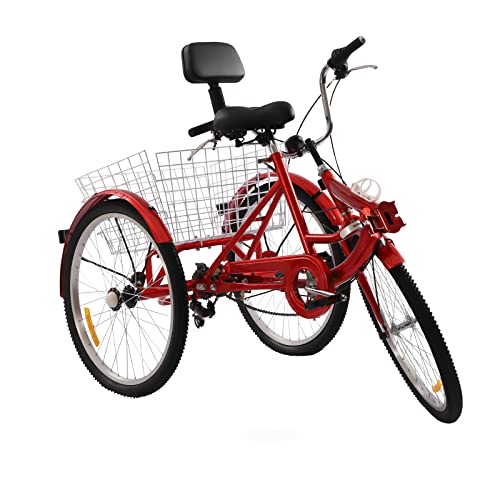 ROMYIX Tricycle for Adults Tricycle 24 Inch Bicycle with Basket 3-Wheel Bicycle for Adults Adults Tricycle 3-Wheel Tricycle