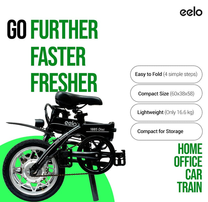 eelo 1885 14" Folding Electric Bike for Adults - Easy to Fold, Carry and Store - UK Designed and Assembled Foldable eBike - Experience the Difference with a Queen's Award Winner