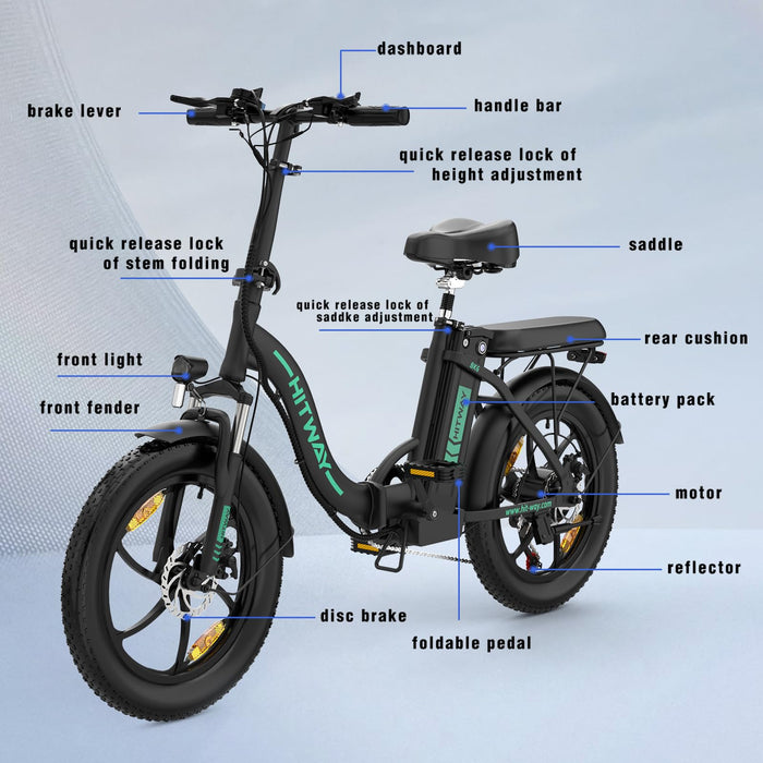 HITWAY Electric Bike, 20" Fat Tire Ebikes, 12Ah 250W 36V E Bike, 35-90KM Electric Folding Bikes with 7 Gears System City E Bike Mountain Bicycle