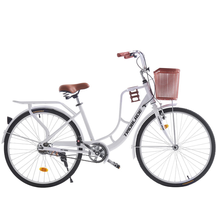 TRIOBLADE Ladies Bike with Basket Hybrid Bike for Women 26 Inch Wheel Lightweight Commuter City bike Retro Bicycle 16" Frame (White)