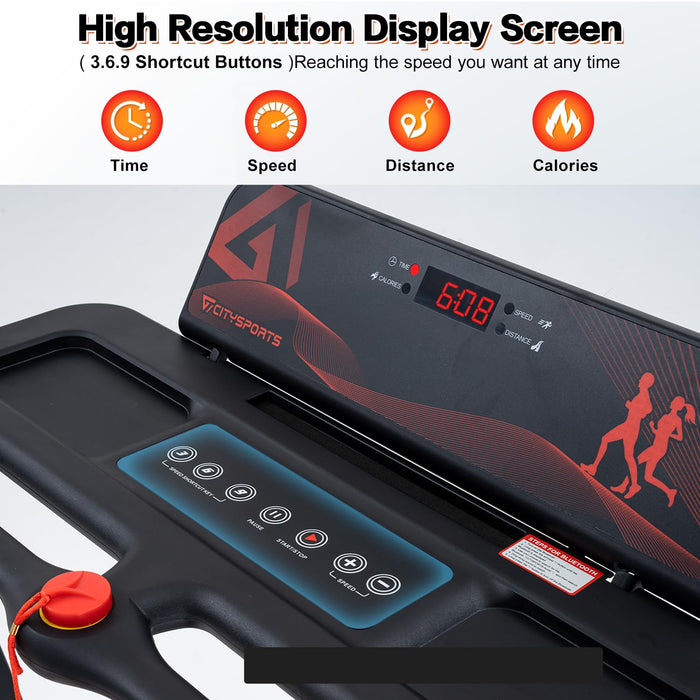 CITYSPORTS Folding Treadmill, 2.0HP, 1-12km/h, LED Display, Fitness App