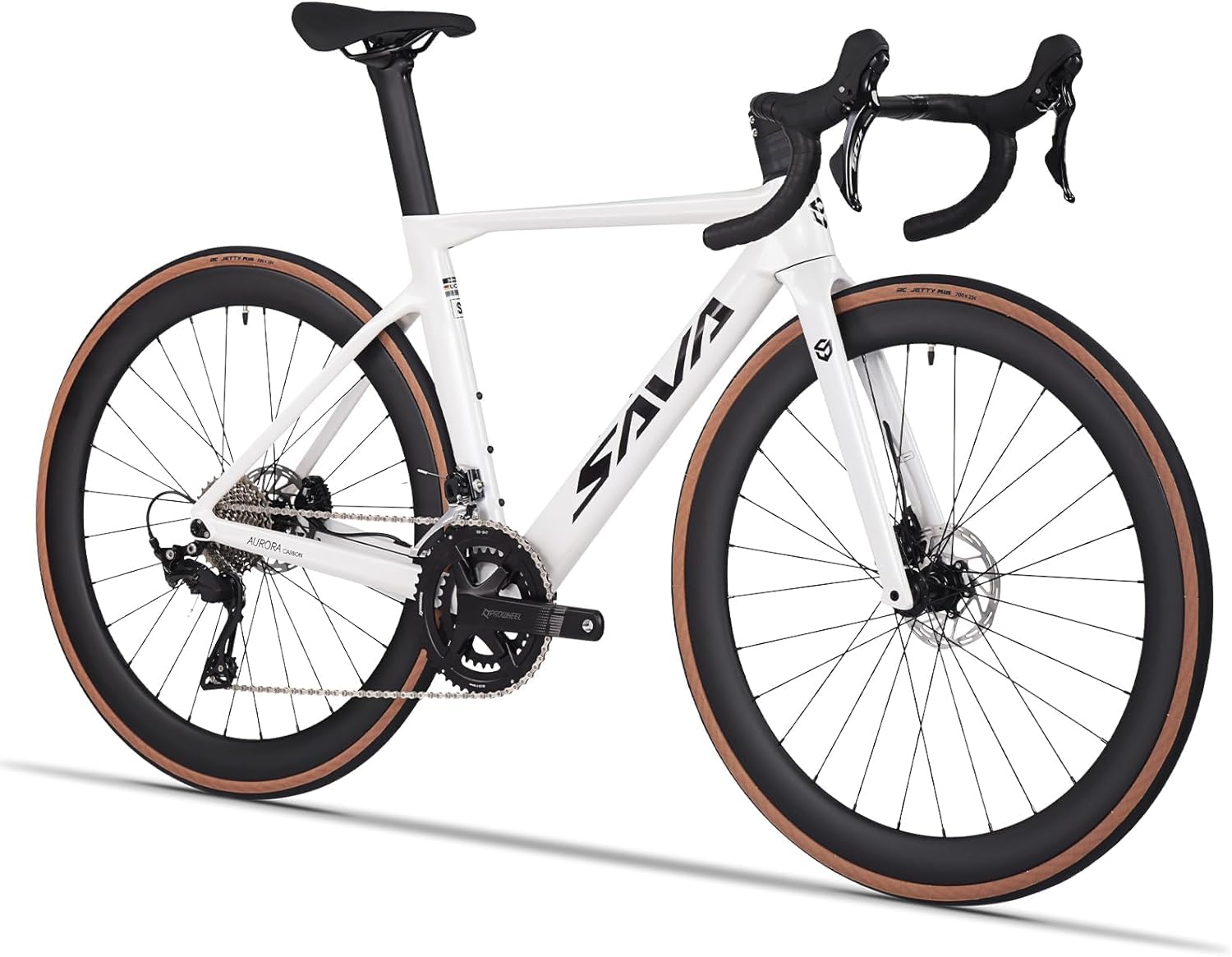 SAVADECK Carbon Fibre Road Bike, Hydraulic Oil Disc Bike with Carbon Fibre Frame and Wheelset, Lightweight Full Carbon Fibre Racing Bike with 105 R7120 24S Shift Set for Adults(White 51cm)