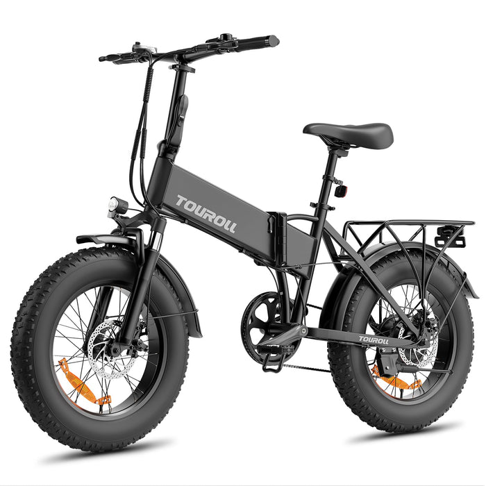 Touroll Electric Bike Folding E-bike, S1 20"×4.0" Fat Tire Electric Bicycle, 48V 15.6Ah Removable Battery, 50KM-100KM, 7 Speed, 60N.M Hub Motor E-bike for All Terrain, MTB/Beach/Snow