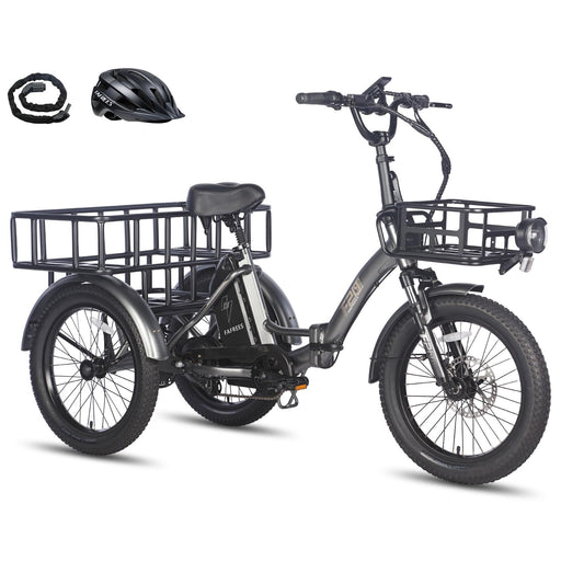 Fafrees F20 Mate E-Bike Tricycle, 20*3.0 Inch Foldable Electric Tricycle for Adults, 48V/18.2Ah Removable Battery, Front Rack + Large Rear Rack, Electric Cargo Tricycle for Senior, Range 110KM (Grey)