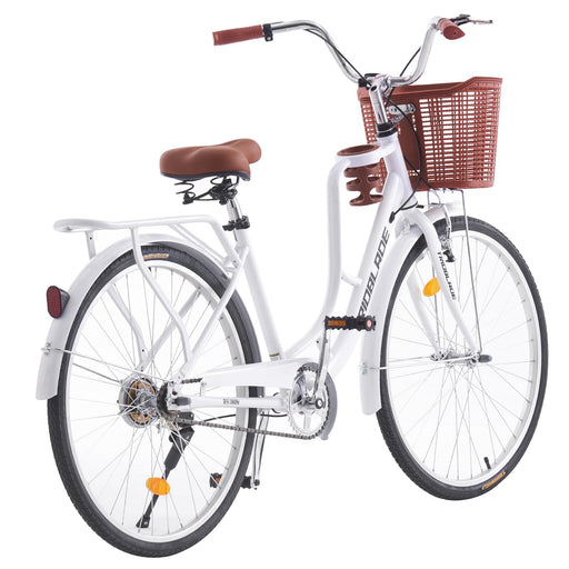 TRIOBLADE Ladies Bike with Basket Hybrid Bike for Women 26 Inch Wheel Lightweight Commuter City bike Retro Bicycle 16" Frame (White)