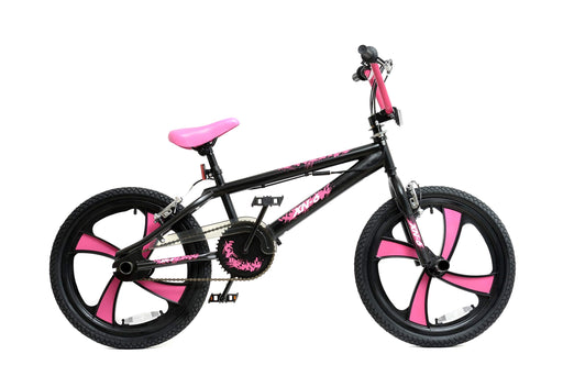 XN 6 BMX 20" 4 Spoke MAG Wheel Freestyle Bike Gyro Stunt Pegs Kids Boys Girls (Black/Pink)