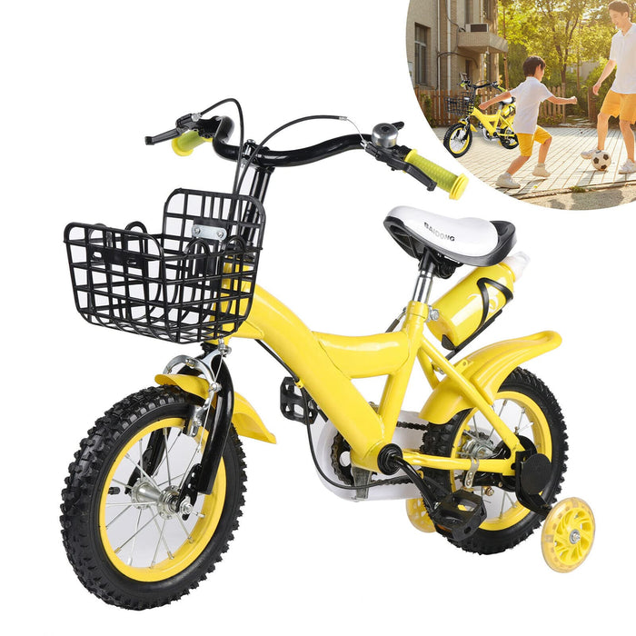 JAYEUW 12 Inch Children's Bicycle with Stabilizers Kid's Bicycle Height Adjustable Double Brake Technology Pedal Bike Cycling Bicycle Cruiser Bike for 3-6 Years Old (Yellow)