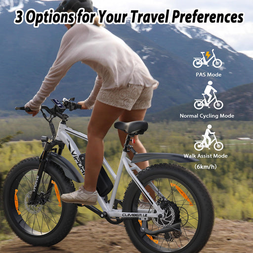 Vipdrive Electric Bikes for Adults, E-Bike with 48V 13Ah Removable Battery, 26" X 4" Fat Tire, 5 PAS Modes, 7 Speeds, Up to 25 Km/h, Large LCD Display, Up to 100 KM E Mountain Bikes(Climber 1.2 White)